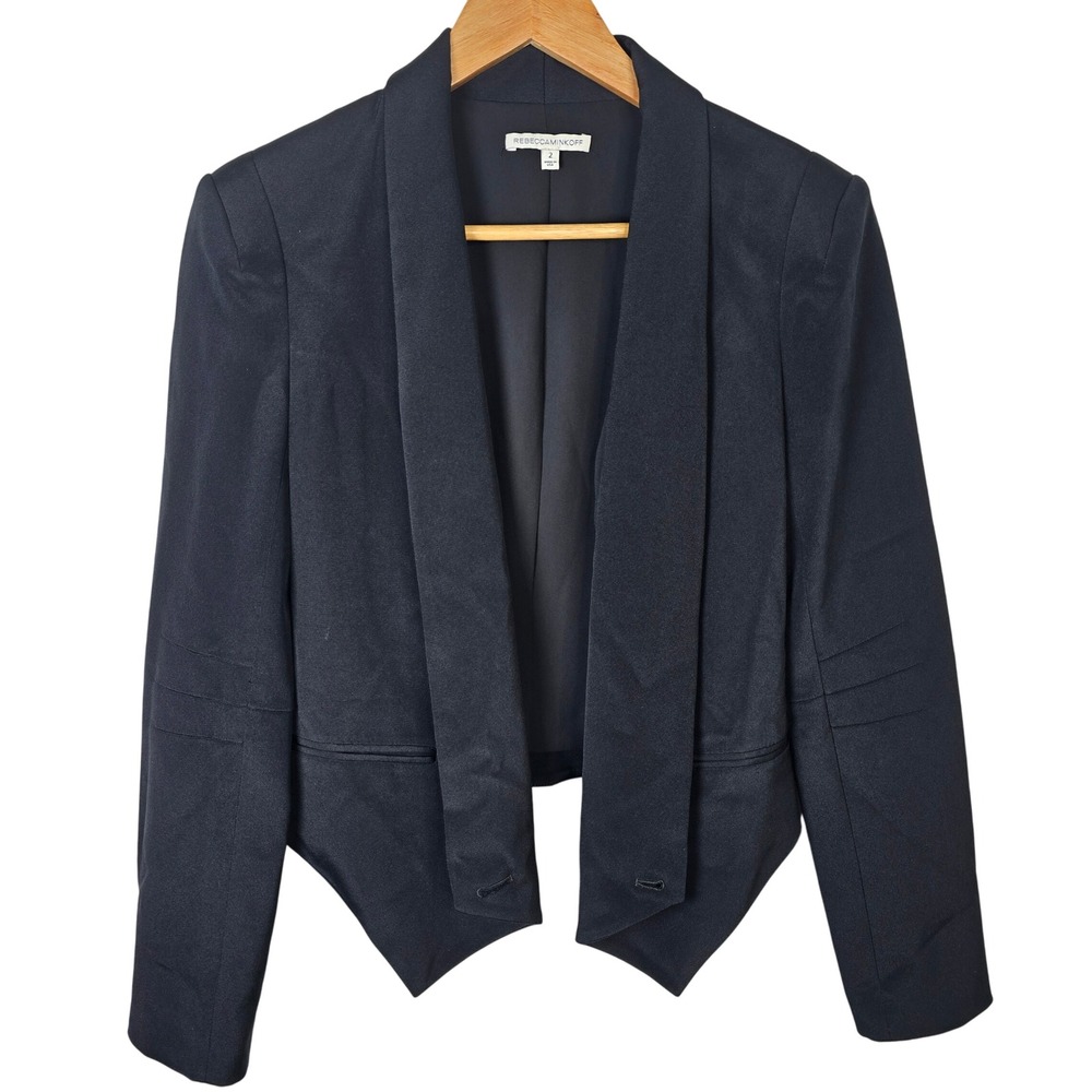 Rebecca Minkoff Becky Peaked Hem Black Silk Blazer Jacket Size 2 Made‎ in USA